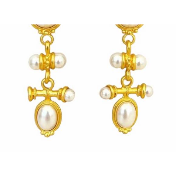 NEW BUNNY COLLINS women's couture style earrings in gold/pearl - Picture 1 of 2